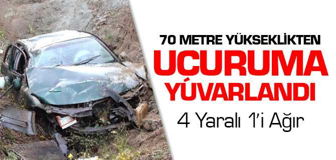 Otomobil Uçurumdan Yuvarlandı 4 Yaralı